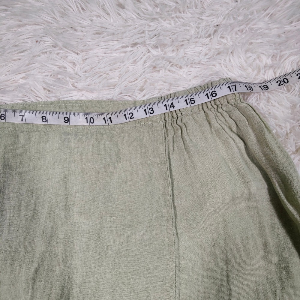 FLAX Linen Midi Skirt Green Elastic PullOn ALine Lagenlook Cottagecore Granola L - Picture 6 of 9